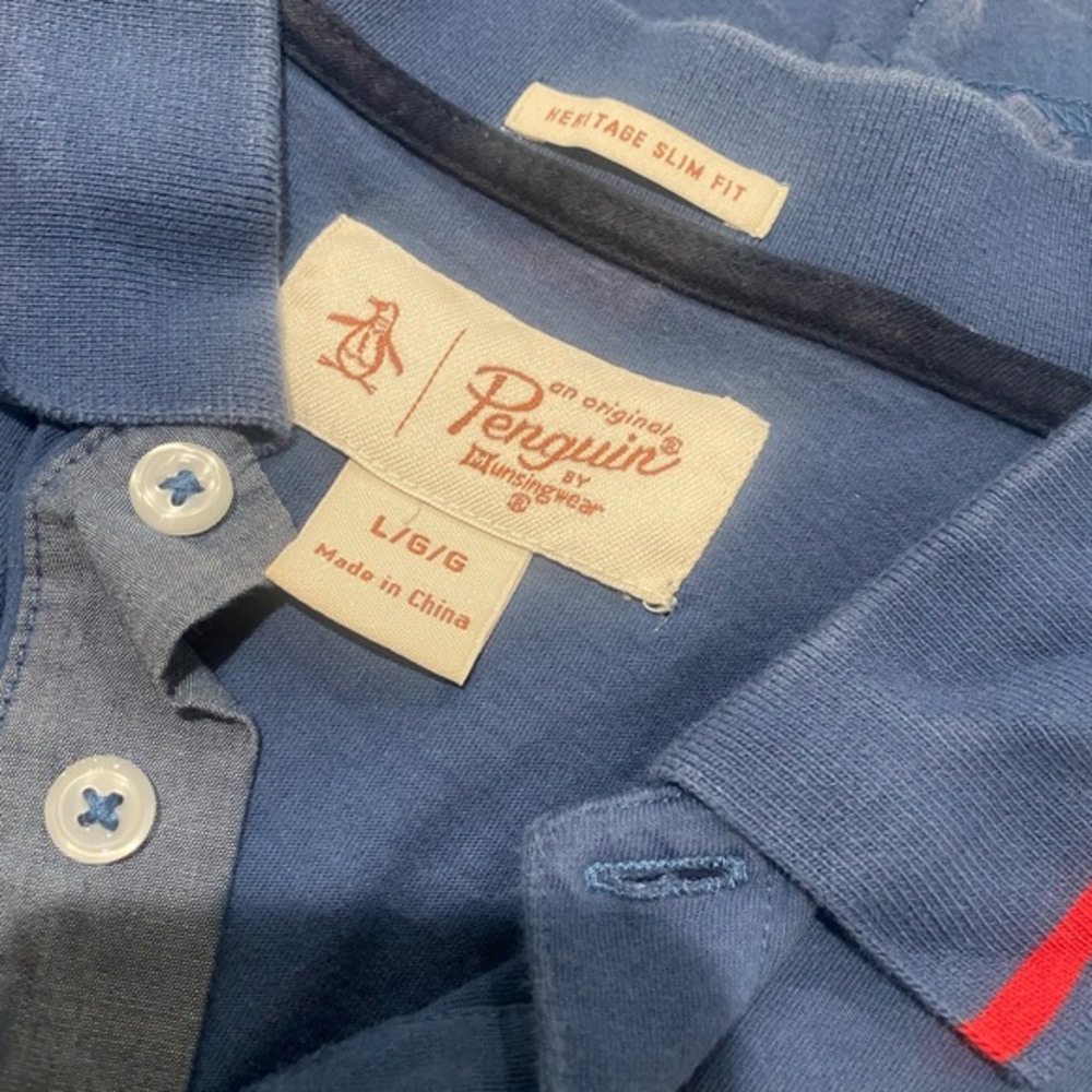 PENQUIN mens HERITAGE SLIM FIT blue with red trim and a touch of chambray🐧